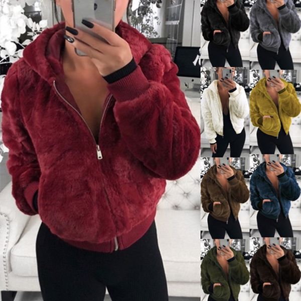 

women plus size jackets fall winter clothes warm coat thicken cardigan hooded sweatshirt zipper hoodies pocket outerwear solid color 0743, Black;brown