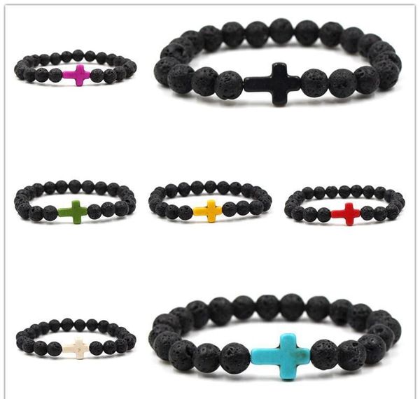 

new style 8mm natural lava stone beads cross bracelet aromatherapy essential oil diffuser bracelet jllgoq ffshop2001, Golden;silver
