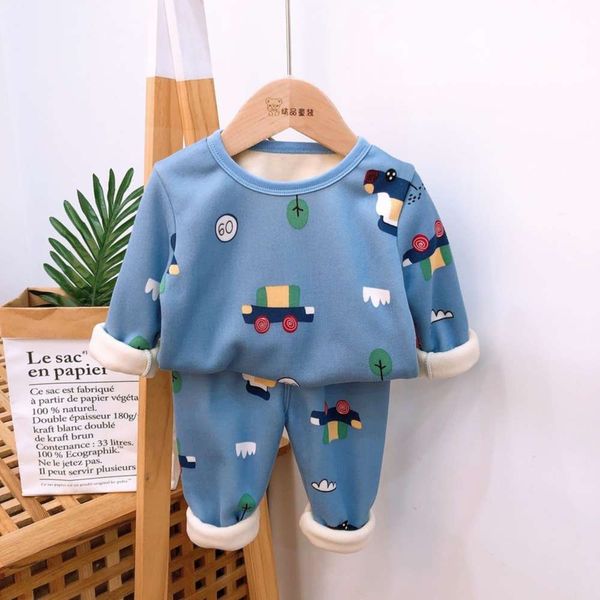 

thickened warm and plush underwear winter with children's household cloth pajamas suit 2hgu, Blue;red