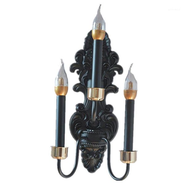 

wall lamp wrought iron 3 head candle american minimalist background bedside aisle mirror front led long1