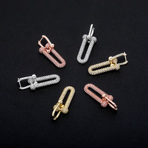

trendy u shape party earrings luxury bling zircon men women earrings fashion personality gold silver color hip hop earrings, Golden;silver