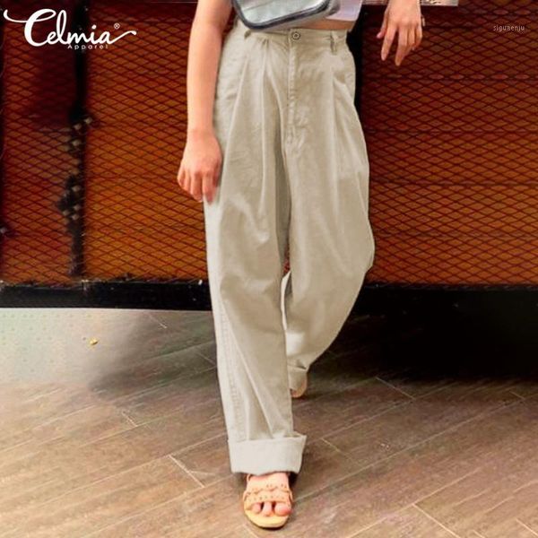 

celmia women 2020 fashion pants casual solid cotton buttons capris high waist pocket trousers office plus size pantalon femme 71, Black;white