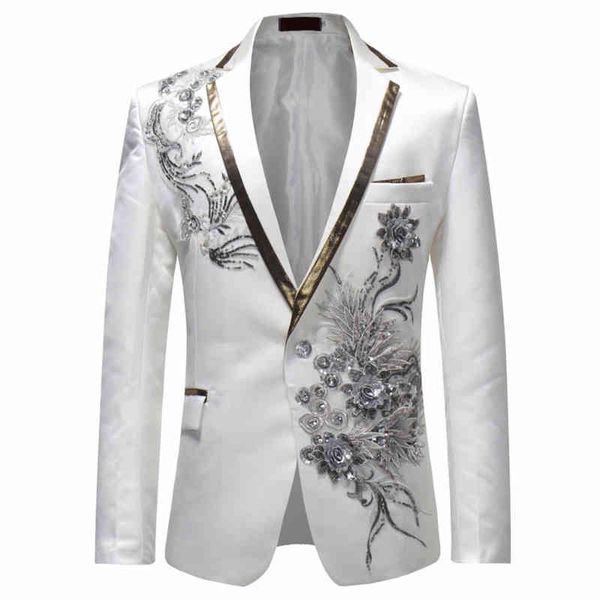 

men's suits & blazers male single breasted slim fit suit jacket vintage style fashion floral print party blazer plus size l68q, White;black