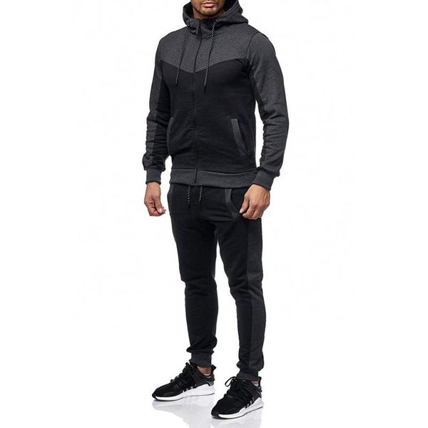 

2 pieces autumn running tracksuit men zipper hoodie jacket sweatshirt+ pants sports set gym clothes mens sportwear outfit 3xl, Gray