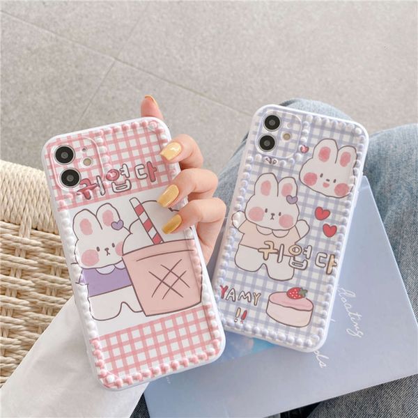 

11pro plaid maxx cute bunny for xs xr / se mobile phone case 7p female 8plus silicone cartoon personality creative fall proof camera