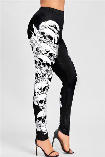 

plus size halloween monochrome skulls leggings women pencil pants leggings casual skinny leggins slim elastic pants 5xl, Black