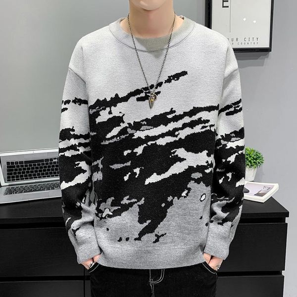 

mens crew neck sweater men 2020 winter casual korean fashion streetwear white pullovers patchwork loose sweaters for men, White;black