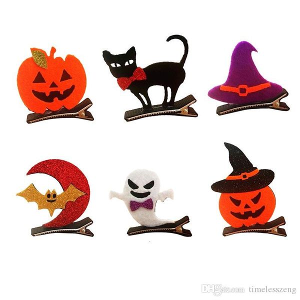 

fashion cute glitter halloween girls hairpins solid kawaii felt hat ghost pumpkin cat hallowmas hair clips party headware