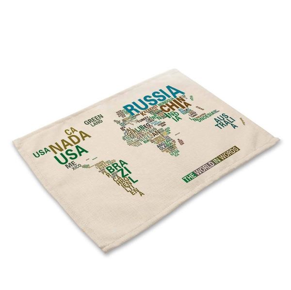 

map of the world cloth table mat pad design coasters placemat dining home decoration accessories cotton linen fabric tablecloth f wmtvps