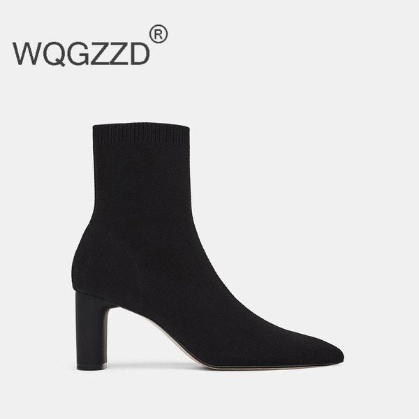 

chaussures femme 2020 new brand winter shoes women's ankle boots high heels shoes women's stretch boots zapatos mujer, Black