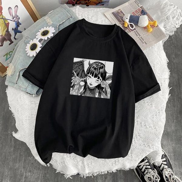 

summer japan anime cartoon print loose harajuku ulzzang harajuku fun streetwear fashion casual chic o-neck women t-shirt, White