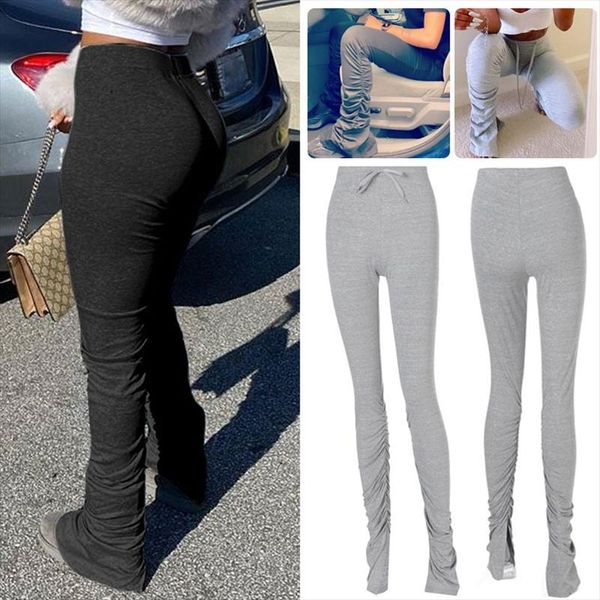

high waist stacked leggings women fitness legging workout stacked leggins femme ruched perfect fit pants trousers gym joggers, Black