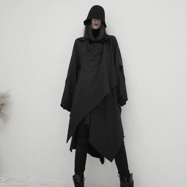 

women long button symmetrical trench new lapel long sleeve loose fit windbreaker fashion tide utumn winter 2019 19-a5891, Tan;black