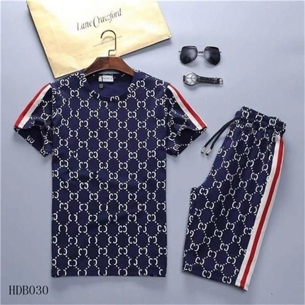 

2021 men's short sleeve suit sweatswear suit men's casual printed clothing, Gray