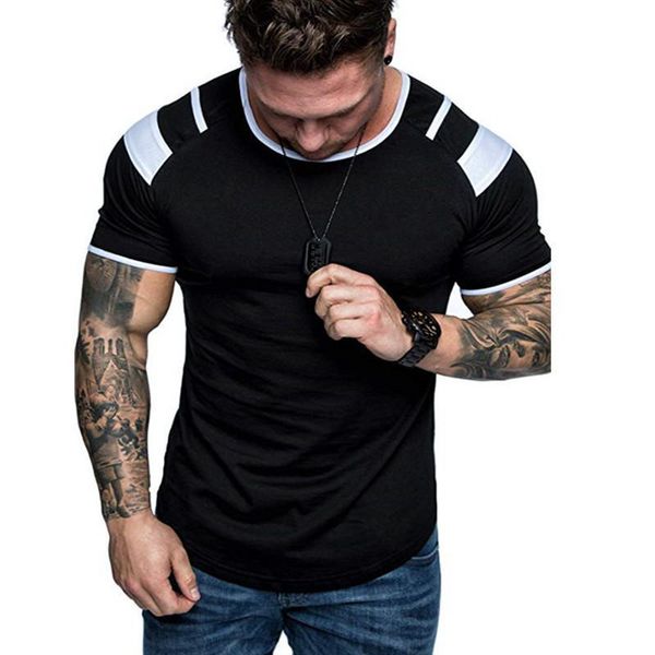 

2021 summer splicing short sleeve cotton t shirt men casual o-neck hip hop t-shirt men loose slim fashion tees us size 3xl, White;black