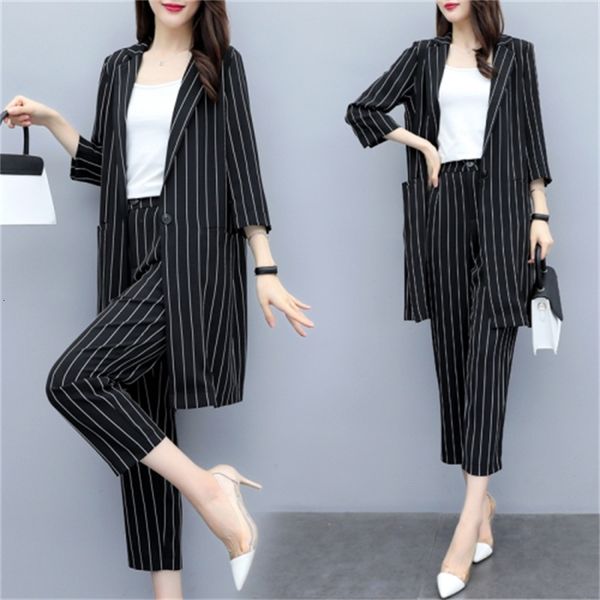 

list female office plus size suits and sets striped clothes korean two pieces women's pants yayp, White