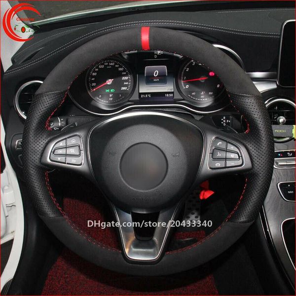 

black suede leather wrap car steering wheel cover for benz c180 c200 c260 c300