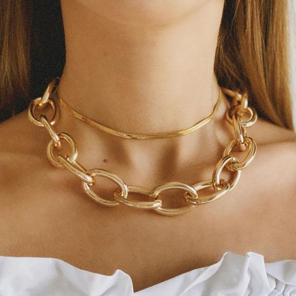 

chokers en punk big thick chain choker necklace for women hiphop multilayer snake link necklaces statement jewelry gift, Golden;silver