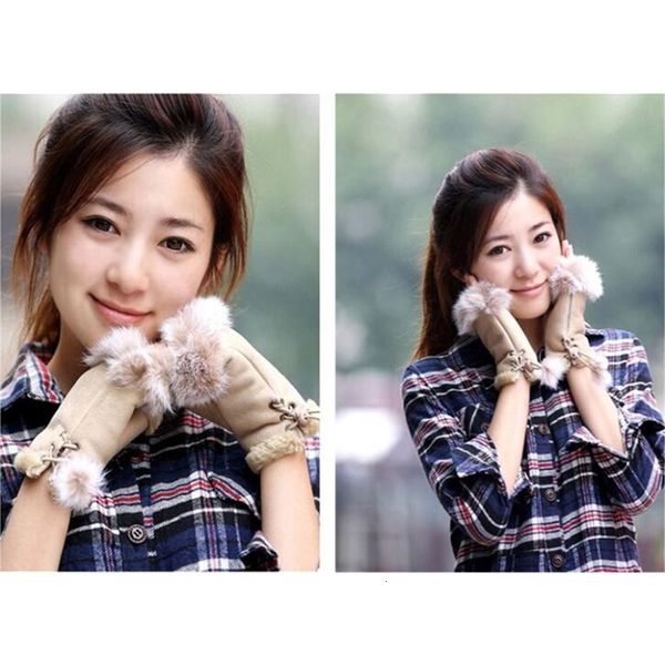 

factory47rofashion warm girl leather hand winter rabbit fur fingerless gloves