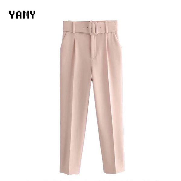 

new womens pink suit pants trousers high waist office lady purple pants capris with belt female zora formal, Black;white