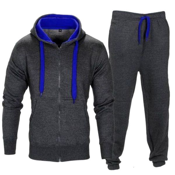 

2021 new autumn sportwear masculine ensemble 2pc zipper with hoodie sweatshirt + male sweatpants defines 836j, Gray
