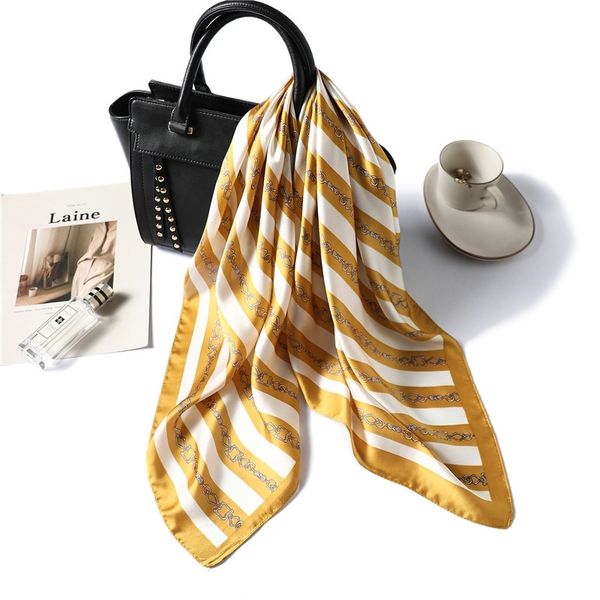 

small neck scarf for women silk foulard hair band designer striped chain lady bandana scarves 2020 fashion female head kerchief t200429, Blue;gray