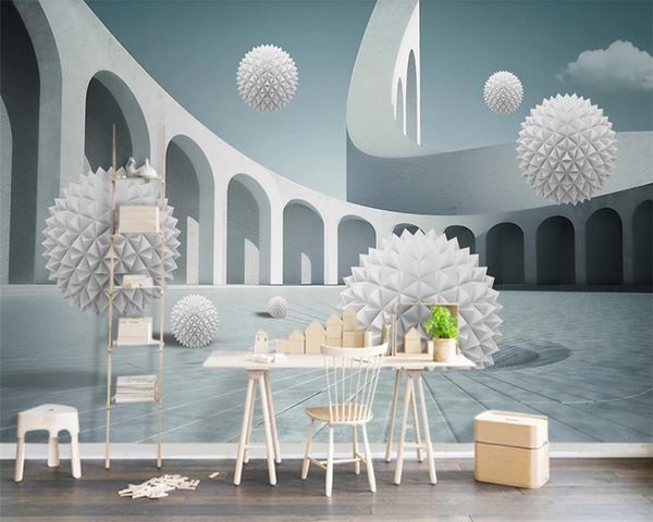 Decor Mural 3d Wallpaper Sfera Spazio architettonico europeo Sfondo Muro Stampa digitale HD Decorativo Bellissimo sfondo