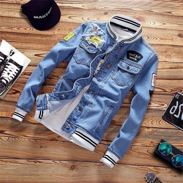 

zity fashion denim jacket men spring autumn casual men 's slim fit jean outcoat brand stand collar blue pilot coat mens plus 201218, Black;brown