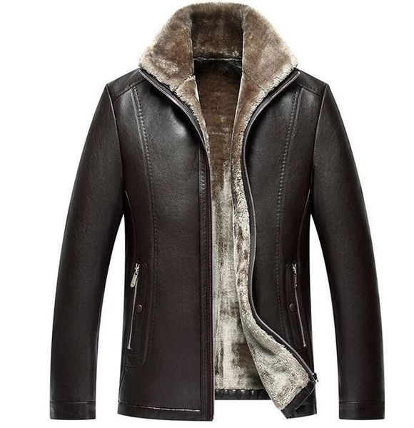 

leather jacket coat 2020 new fashion thicker warm winter leather jackets fur one coat jacket liner, mixed 4xl, Black