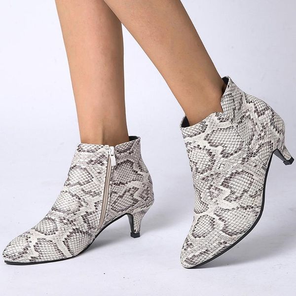 

boots autumn women's ankle leopard female zip pointed toe woman snakeskin stilettos plus size ladies suede shoes, Black