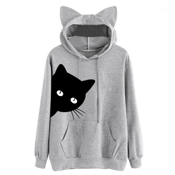 

fashion women casual simple sweatshirt cat ear hoodie long sleeve comfortable popular soft pullover blouse1, White