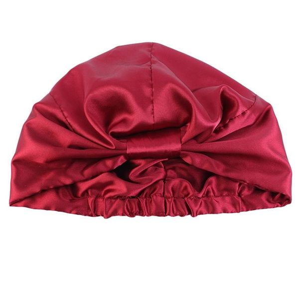 

women faux silk sleeping bonnet cap contrast color knotted elastic turban hat, Blue;gray