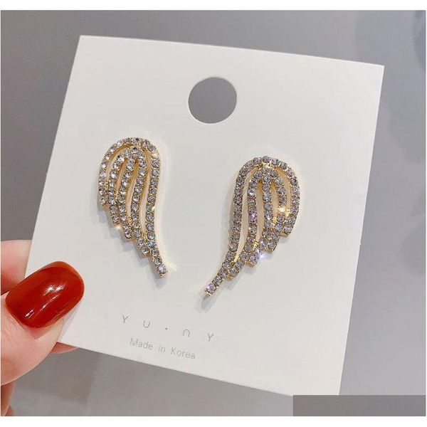 

s1629 fashion jewelry s925 silver post cute angel wing stud earrings rhinstone ang sqcail queen66, Golden;silver