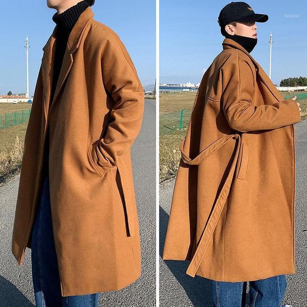 

winter thick long woolen coat men's fashion casual oversize woolen coat men loose korean style trench mens overcoat1, Black