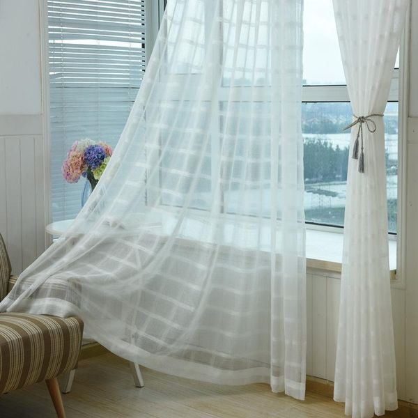 

curtain & drapes luxury white plaid voile curtains for bedroom sheer living room tulle window rideaux pour le salon wp040#30
