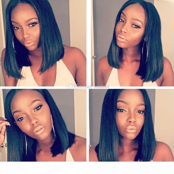 

glueless bob wigs full lace human hair wigs for black women straight virgin peruvian hair lace front wigs, Black;brown