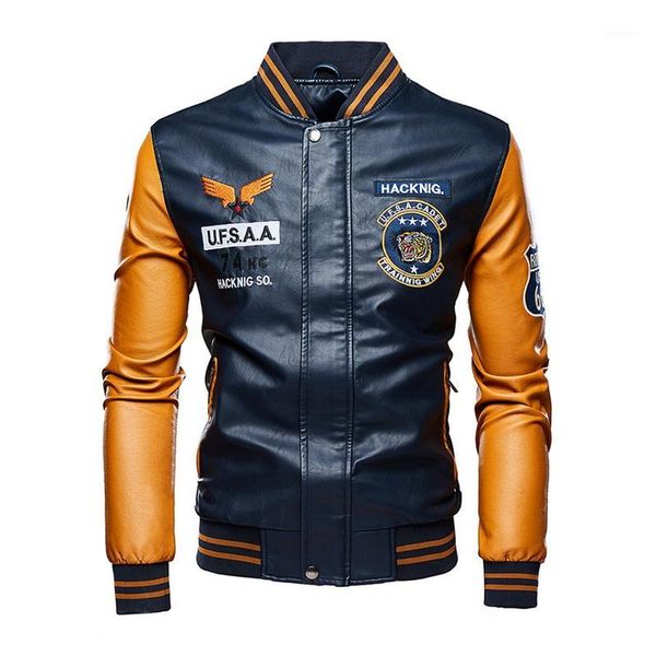 

litthing new autumn winter new men leather jacket hit color street wear baseball jackets man thick coat casual jaqueta masculina1, Black