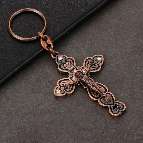 

catholic religious crucifix cross keychain for women men car key chains inri christian bronze color keyrings jewelry accessories, Silver
