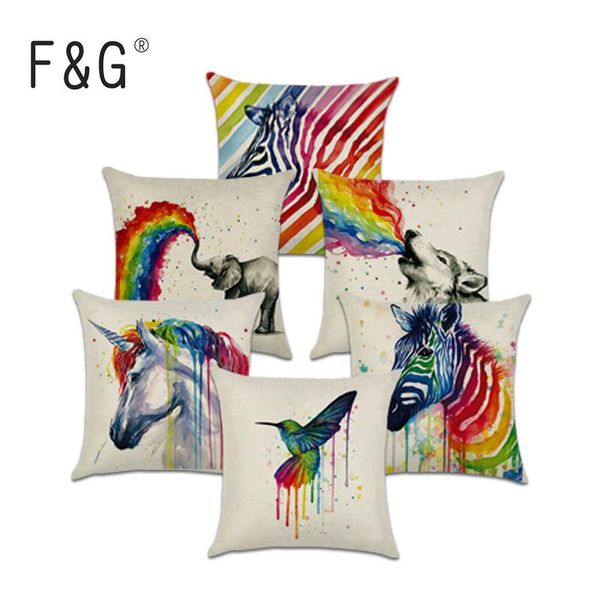 

cushion/decorative pillow nordic colorful oil painting cushion cover 45x45cm (18x18in) horse elephant dog case home decor