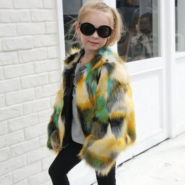 

faux fur splice coat jacket for girls autumn winter warm outwear cloak toddler kids clothes dropshipping a#, Blue;gray