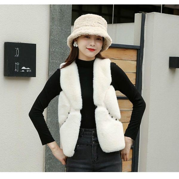 

2020 new autumn and winter women sleeveless slim vest jackets plus size faux fur coat fashionable ladies outerwear waistcoat b05, Black