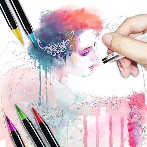 20 cor aquarela escova pintura cor lápis marca pena para suprimentos de pintura conjunto de arte macio escova pastel fino liner canetas 201226