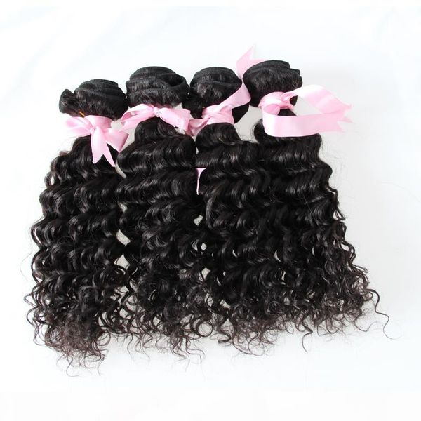 

deep wave hair weaving extensions 400g 100% human hair weave bundles natural color brazilian virgin hair 4 pcs double weft, Black