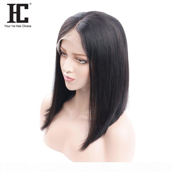 

hc short bob wig brazilian straight 13x4 lace front human hair wigs pre plucked remy hair bob wig with baby hair bleached knots, Black