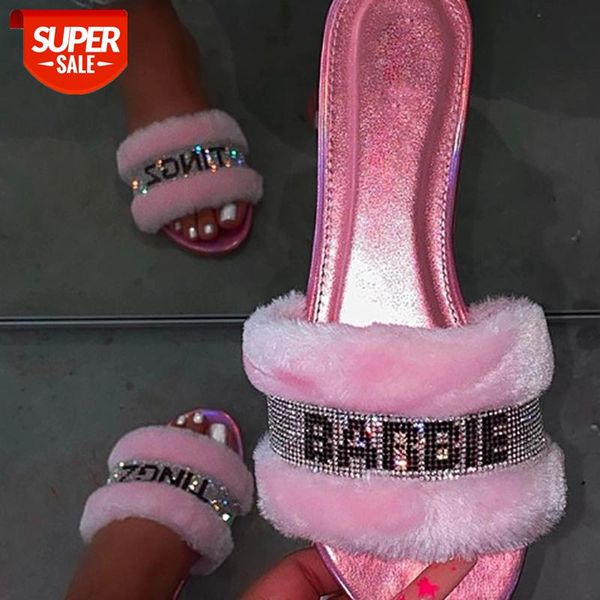 

fashion roman style letter sequin women's sandals spring and autumn short plush pvc flat bottom beach slippers female shoes #a20v, Black