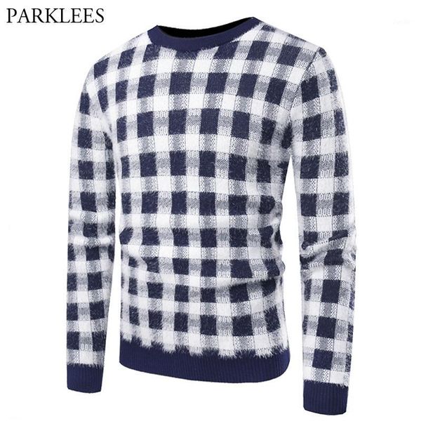 

cashmere plaid sweater men slim fit o neck mens knitted sweaters contrast color pull homme fashion pullovers chompas para hombre1, White;black