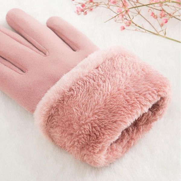 

five fingers gloves fashion women autumn winter cute furry warm mitts full finger mittens touched outdoor sport female lace, Blue;gray