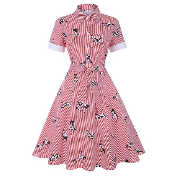 

spring summer red dress hepburn stripe lapel skirt batch, Black;gray