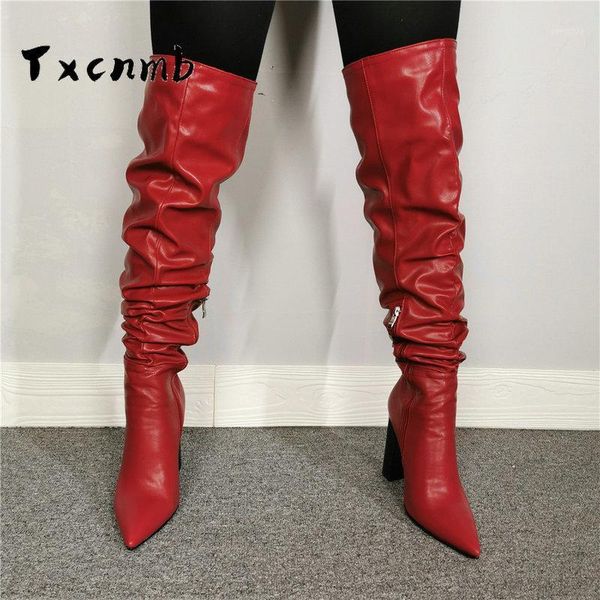 

boots txcnmb arrive fashion knee pointed toe heels red winter women boots1, Black