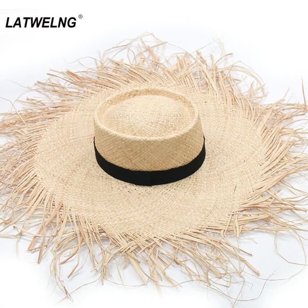 Nuevos sombreros de playa hechos a mano de gran tamaño para mujeres Big Brim Bummer Sun Hat Raffia Cooling UV Hat Venta al por mayor Dropshipping NH976 Y200714